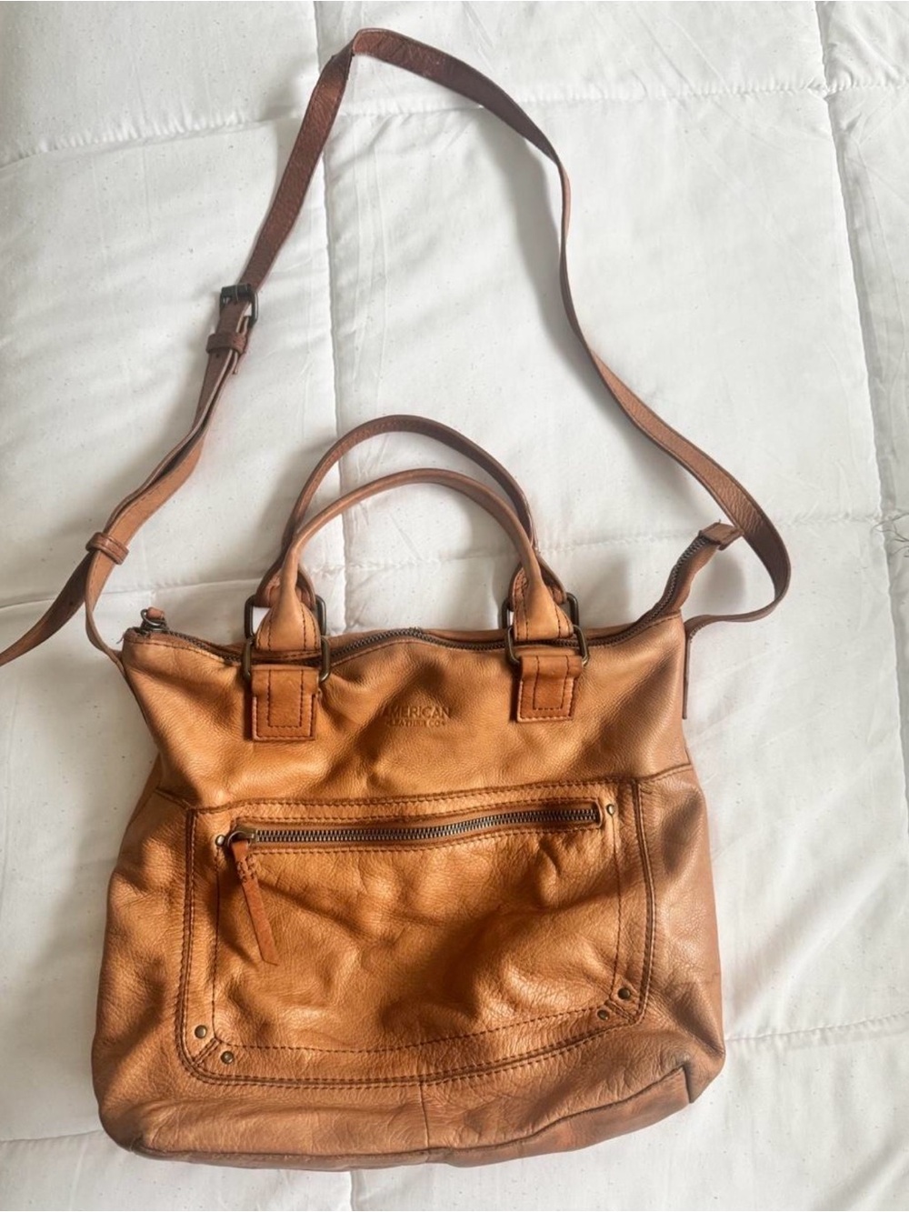 American Leather Co Tan Leather Convertible Shoulder Bag
